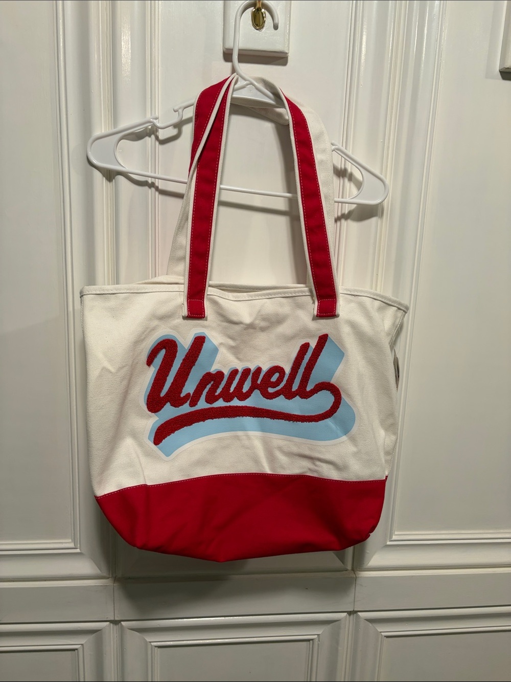 Unwell Canvas Tote Bag in White and Red
